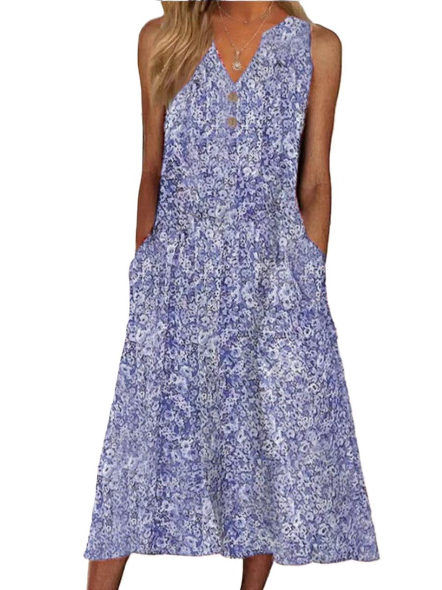 

GMXIA Женские модные летние весенние повседневные платья без рукавов с круглым вырезом и цветочным принтом XXXL синий