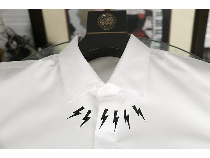 Men's Fashionable Slim-Fit Long-Sleeve Shirt with Small Lightning Prints, Available In Black & White, Large Sizes.