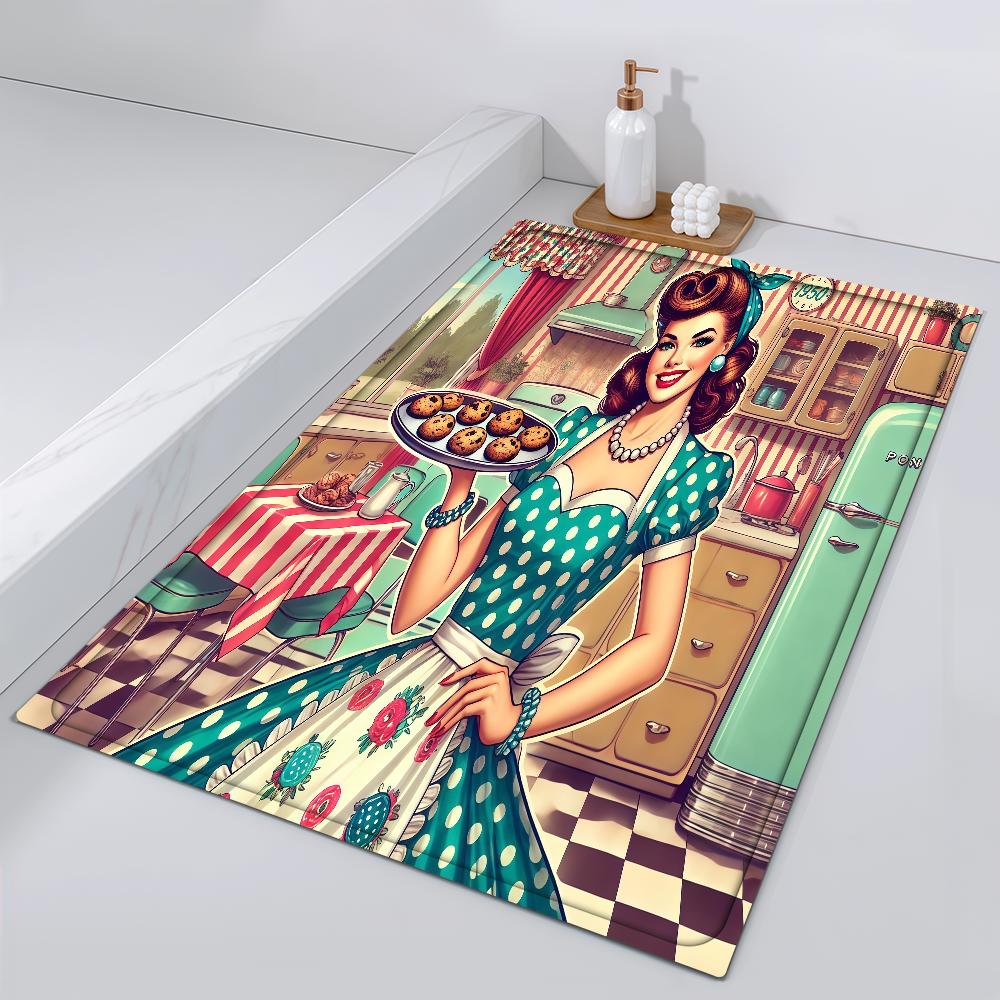 Girl Door Mat Bedside Entrance Bath Retro Floor Decoration Corridor Door Mat Diner Carpet Living Room Balcony