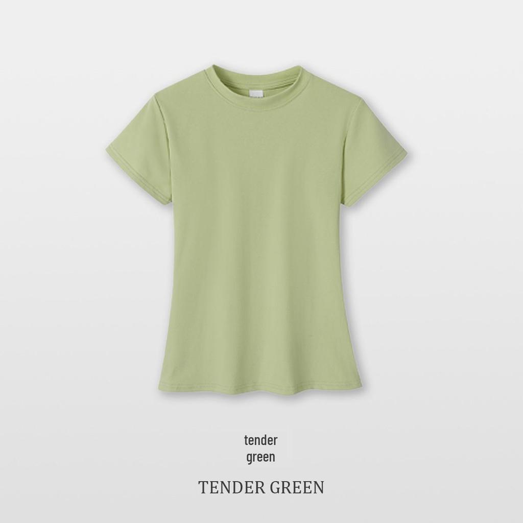 Round Neck Stretchy Spandex Waist-Cinching Women's T-Shirt, Pure Color Short Sleeve, Girls' Custom Blank Tee