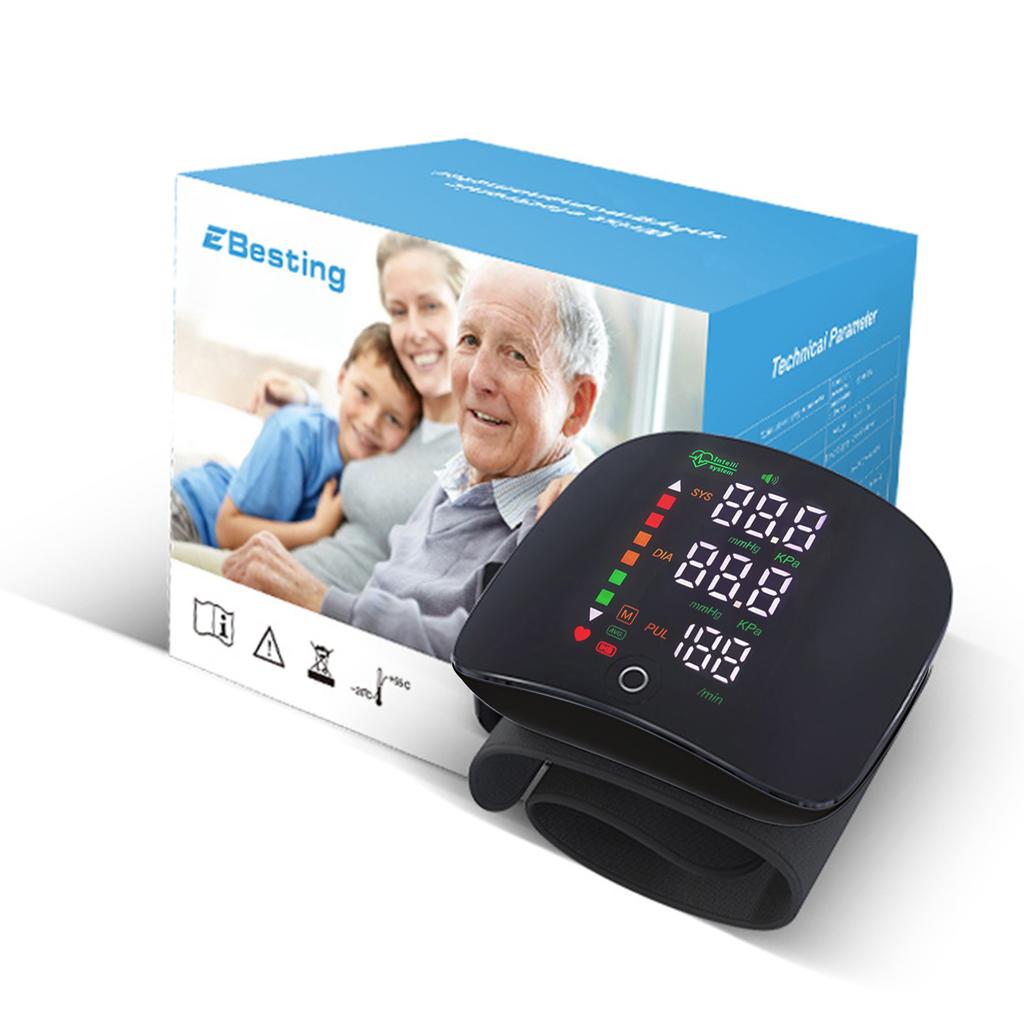 Blutdruckmessgerät, Kontaktbildschirm, dreifarbiges Display, Handgelenkmessung, Zwei-Personen-Speicher