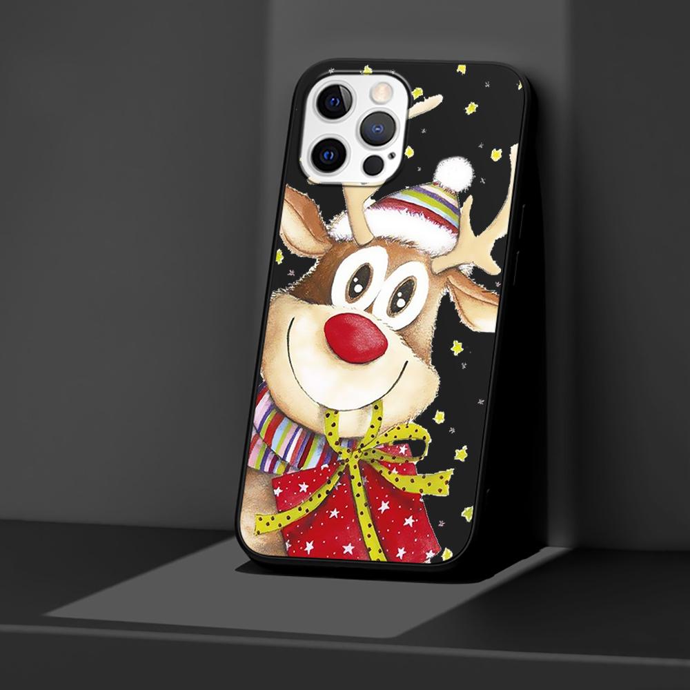 Phone Case for Apple iPhone 14 11 13 Pro Max 12 Mini XR 7 8 + SE 2020 XS 6 6s Plus 5 5s Christmas New Year Gifts Elk Snow Cover