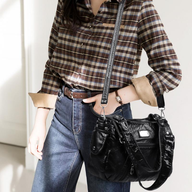 Women's Large Capacity Soft Leather Handbag, Vintage Leopard Print Shoulder Crossbody Bag, Multi-pocket Casual Tote Bag for Daily Commute Fashion