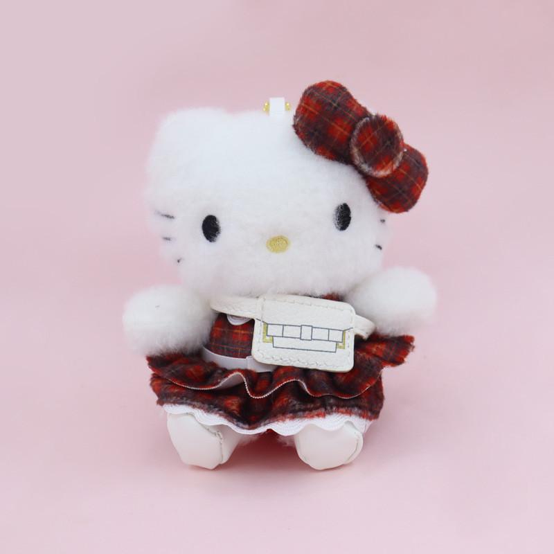 Cute Hello Kitty Plush Pendant With Plaid And Leopard Print Dress Decor For Girls Gift