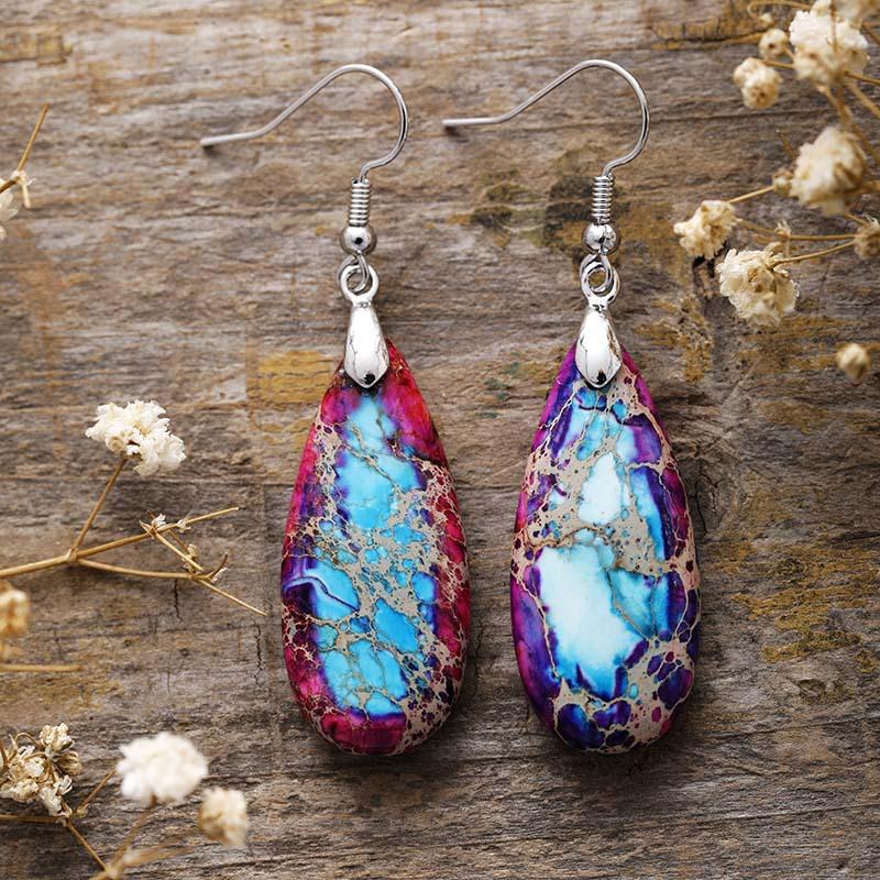 Ethnic style natural stone emperor stone water drop earrings earrings light luxury jewelry earrings