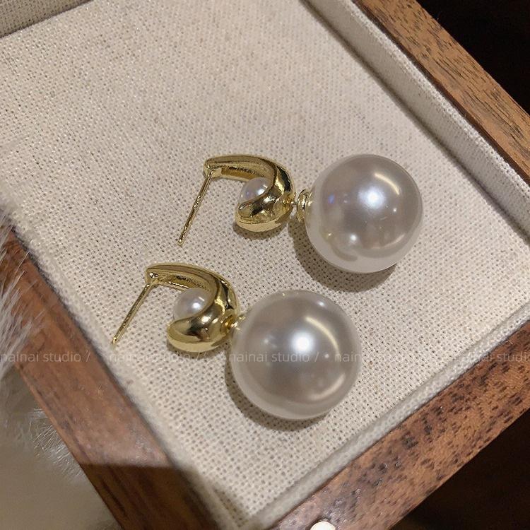 New French Pearl Earrings Retro Celebrity Earrings Women's Silver Needle Temperament Stud Earrings