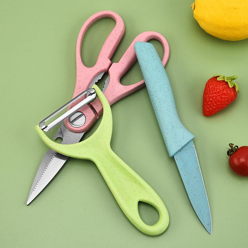 Three Piece Color Box Kitchen Stainless Steel Fruit Knife Kitchen Scissors Set