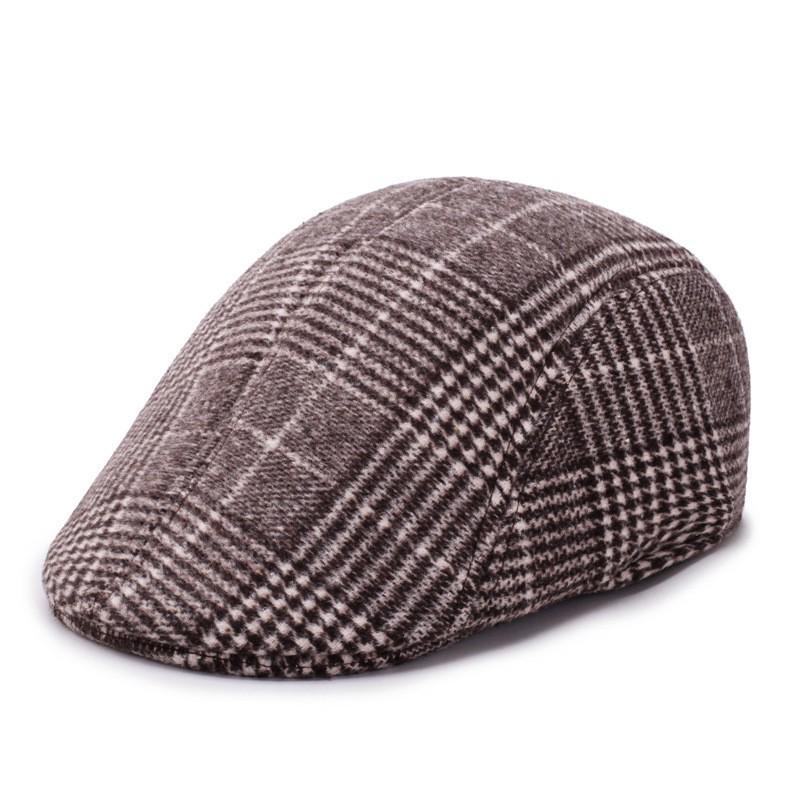 Wollmütze mit Karomuster im koreanischen Stil für Menschen mittleren und höheren Alters – warmes Retro-Winterbarett