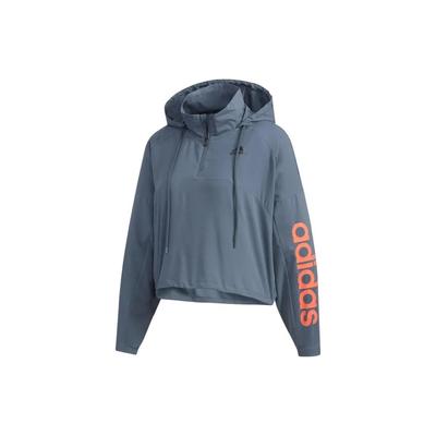 Logo Print Drawstring Hooded Jacket Women Jackets Blue GD4613