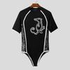 INCERUN Men's Short Sleeve Side Lace Patchwork Jumpsuits Fitted Playsuits Home Wear