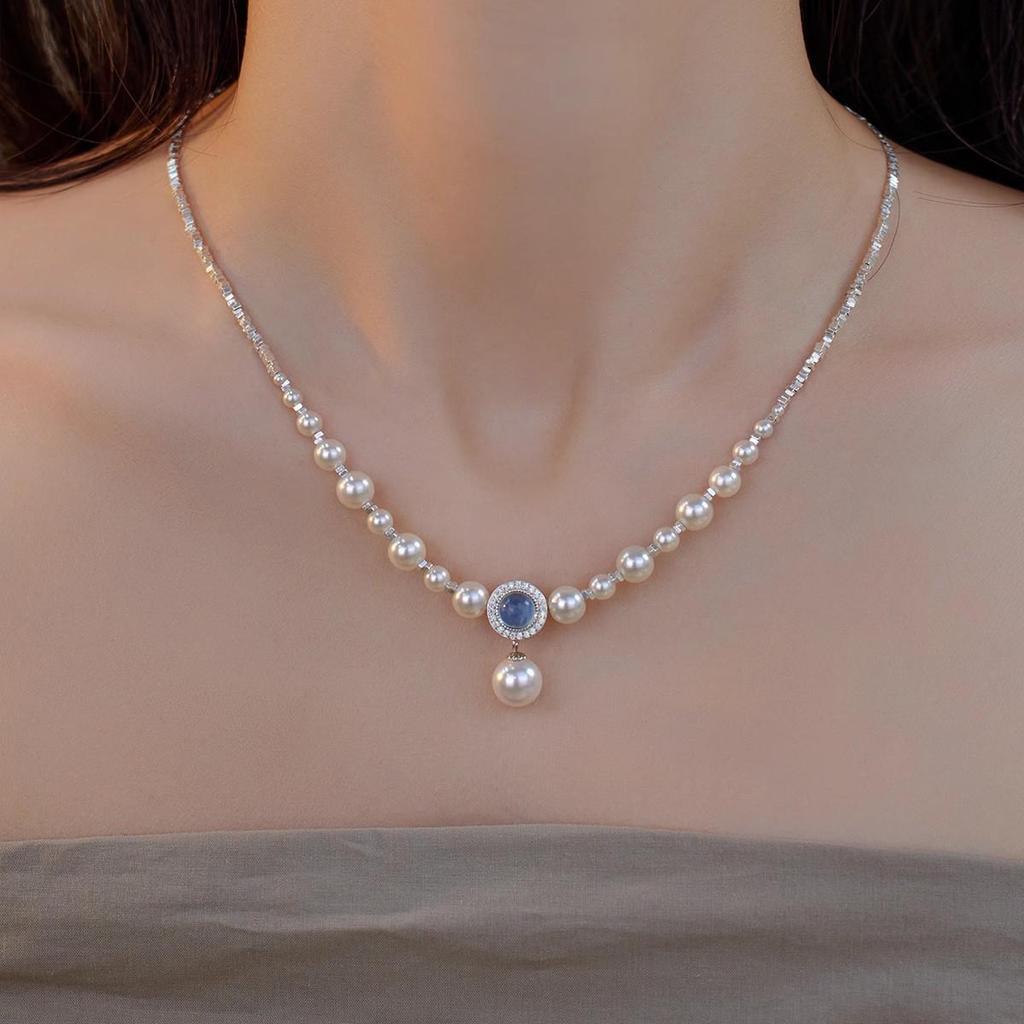 S925 Silver Pink Chalcedony and Pearl Jewelry Set: Bracelet, Necklace, Ring, Earrings - Perfect Gift for Girlfriends & Besties