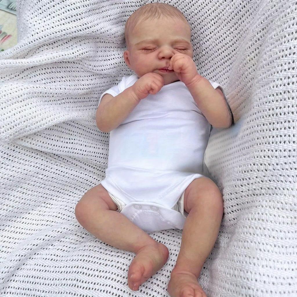 BZDOLL 48cm Ganzkörper Weichvinyl Reborn-Puppe mit 3D-Bemalung mit sichtbaren Adern Schlafendes Babymädchen Lebensechtes Bade-Spielzeug Mode Geburtstagsgeschenk für Kinder 3+