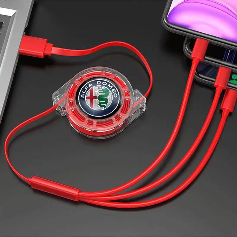IJHD3 3 In 1 Portable Charging Data Cable Telescopic Charging Cable For Alfa Romeo Giulia Stelvio Giulietta 156 159 147 Mito Tonale GT