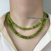 French Green Grape Agate Layered Choker Necklace for Women