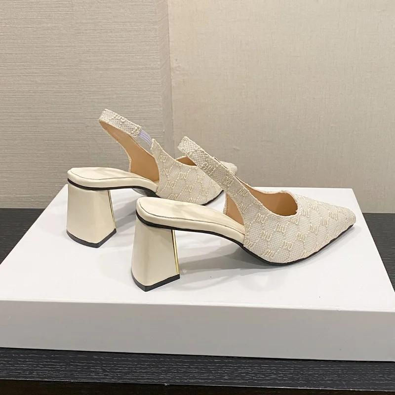 Elegant Open Heel Sandals for Women Square Heel Pointed Tip Solid Color Luxury Sandals Women Designers Leisure Workplace Heels