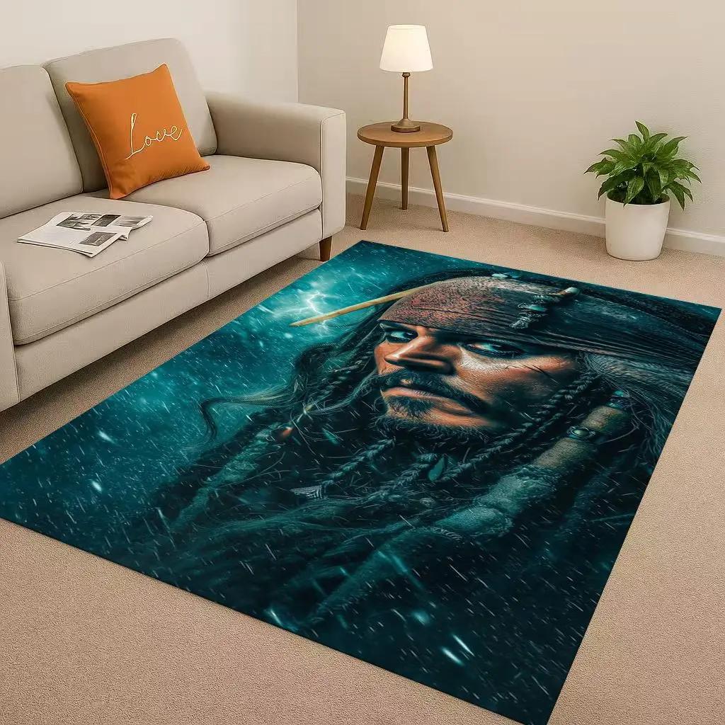 3D Pirates of The Caribbean Jack Johnny Depp Christmas Living Room Non-Slip Area Rug Carpet for Bedroom Sofa,Home Doormat