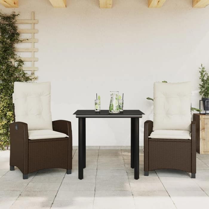VidaXL Ensemble à Manger de Jardin avec Coussins 3 pcs, Table et Chaises avec Dossier Réglable, Meubles d'Extérieur, 3212772