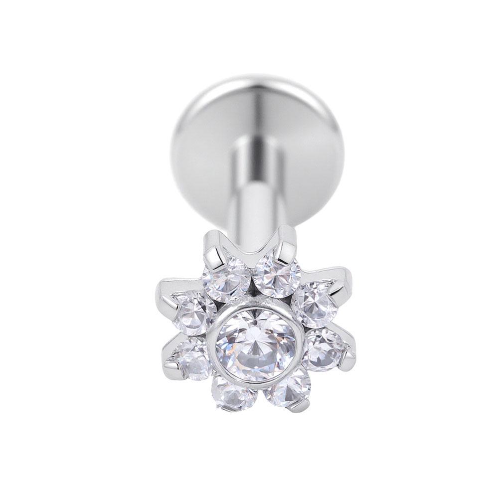 G23 Titanium Alloy Zirconia Flower Stud Earrings, ASTM F136 Implant Grade Body Piercing Jewelry