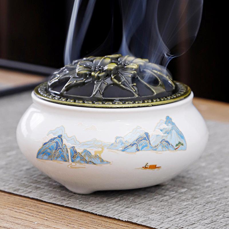 Celadon Ceramic Incense Burner for Home, Buddhist Supplies, Sandalwood Incense Path, Ice Crack Kiln Change Design.