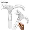 Golden Black Wolf Head Biting Walking Cane Fashion Decorative Walking Stick Gentleman Elegant Cosplay Cane Knob Crosier 92cm