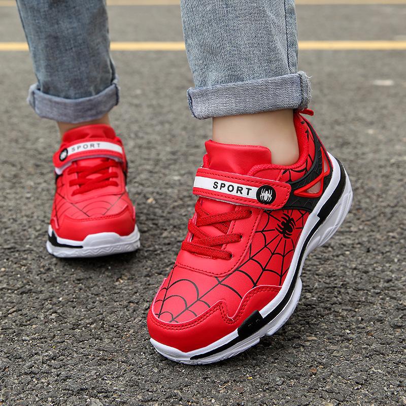 Cross-border boys' spider man children's shoes, autumn leather wear-resistant lightweight sneakers, children's baby fashion running shoes