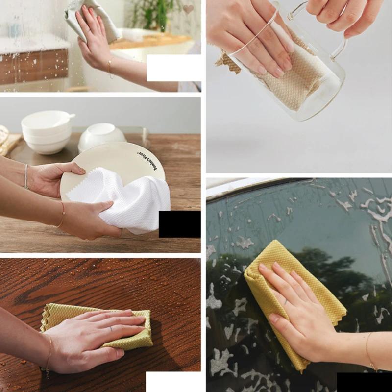 Microfiber Glass Cleaning Cloth Rag Lint-Free For Windows Car Kitchen Mirror No Trace Reusable Fish Scale Rag Polishing