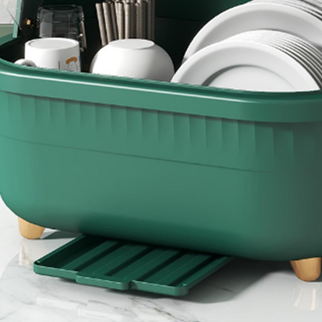 Dish Drying Box Multifunctional Space Saving Dish Drainer with Lid Cover for Kitchen Accessories Green M