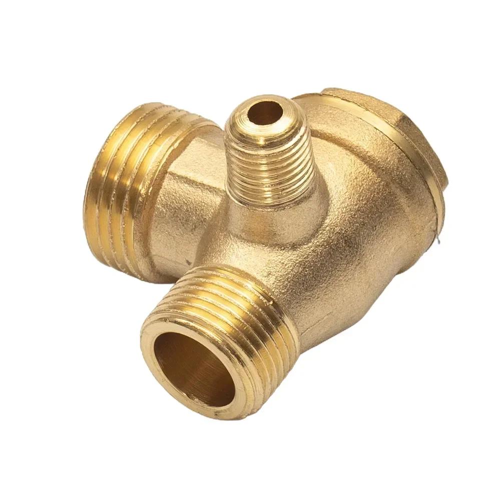 Air Compressor 3-Port Brass Threaded Check Valve Connector Tool 10*16*20 Male Thread 3 Way Metal Air Compressor Check Valve Gold