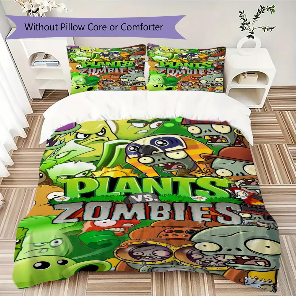 Plants Vs. Zombies Print Pattern Bedding,Quilt Set Quilt Cover Pillowcase Home Birthday Gift (1*duvet Cover+2*pillowcase,without core)XSJT0917560