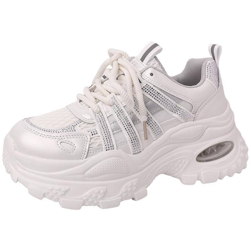 Fashion and comfortable versatile muffin shoes women's casual thick-soled heightening dad shoes summer new rhinestone mesh sneakers