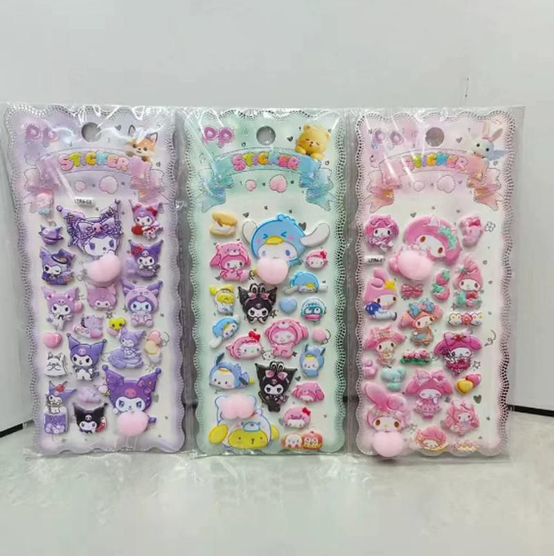 3pcs Cartoon Sanrio Butt Stickers Cute My Melody Kuromi Cinnamoroll 3d Relief Sticker Pinchable Decompression Toys Decals Gifts