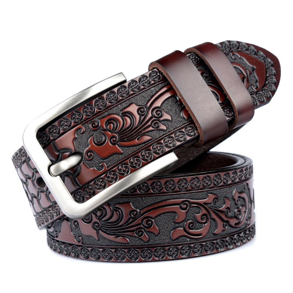 Personalized Men's Leather Belt for Jeans – Customized Carving Cowhide Belt Fashion Accessory