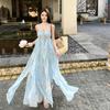 Summer Suspender Dress Women's Slim Temperament Dress Long Dress Tube Top Neck Floral Vacation Beach Dress