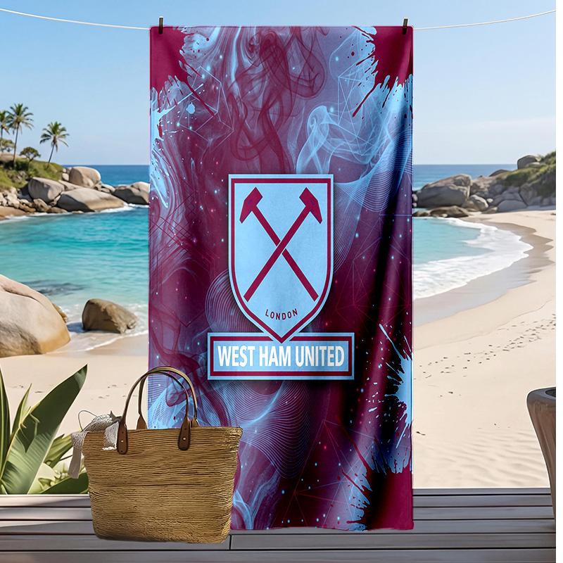 West Ham United Fußball-Print Strandtuch, Großes Weiches Schnelltrocknendes Handtuch für Strand Camping Schwimmen