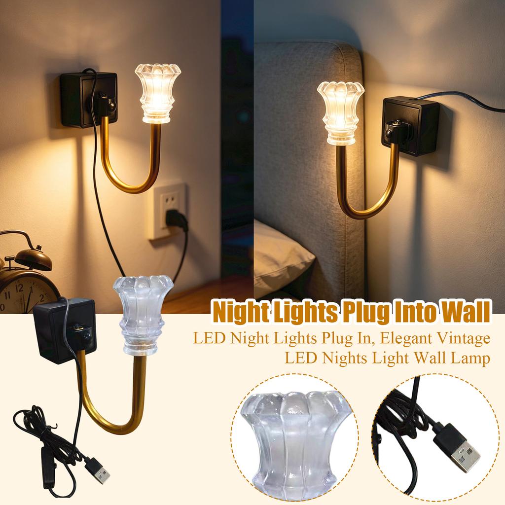Nattlys plugges i veggen, LED-nattlys plugges i, Elegant vintage LED nattlys vegglampe, USB retro mykt varmt plug-in lyslampe