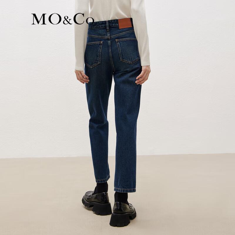 MO&Co. Women's Dark Blue High-Waist Straight Cropped Jeans