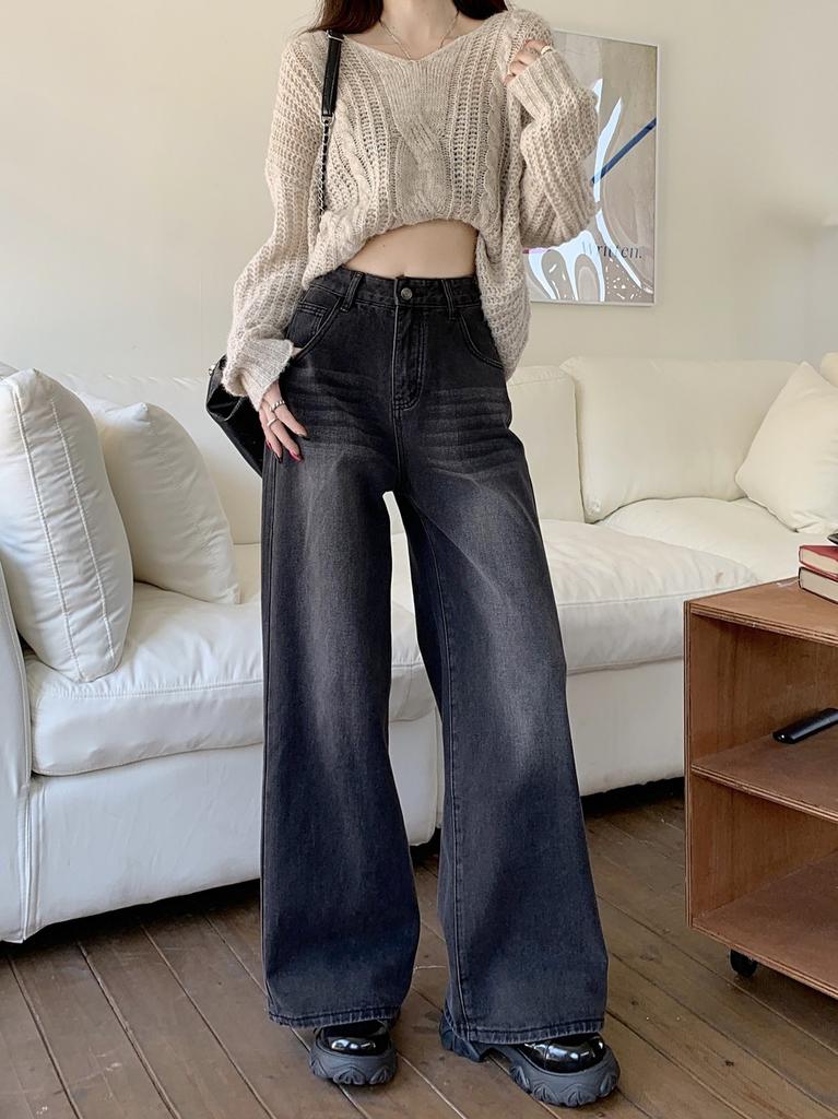 Denim Pants For Women With High Waist And Wide Leg For Casual Springwear