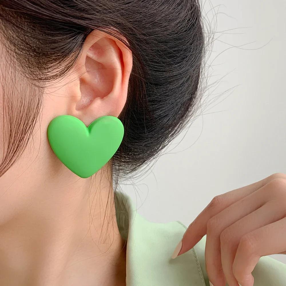 Cute Acrylic Love Heart Candy Color Earrings for Women Korea Style Heart Exaggerated Big Stud Earrings Party Jewelry Accessory
