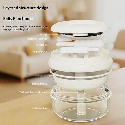 Denture Aligner Retainer Case Spring Lift Leakproof Layered Design Portable Storage Box for  Travel Home Use