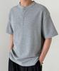 ORIGINALDAY Waffle Henley Neck Daily Short Sleeve T-Shirt Oversized Melange