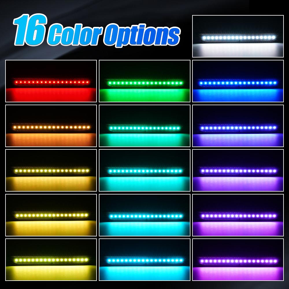 Remote Control RGB LED Side Marker for Ford Mustang 2010 2014 US Stock Smoked Lens Front Rear Bumper Light Smoked Lens&LED