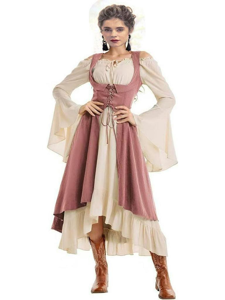 Retro Mittelalter Glockenärmel Bühnenkleid für Halloween