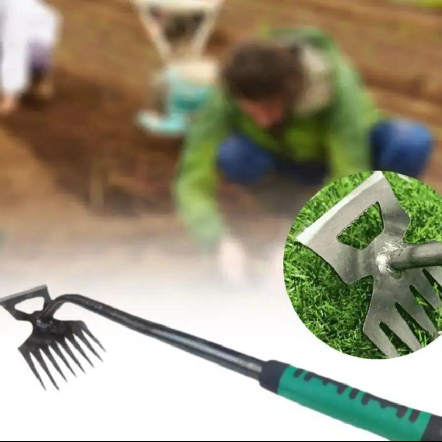 8-Tooth Manganese Steel Dual-Purpose Hoe with Rubber Handle for Weeding Digging And Loosening Soil-Household Garden Farming To