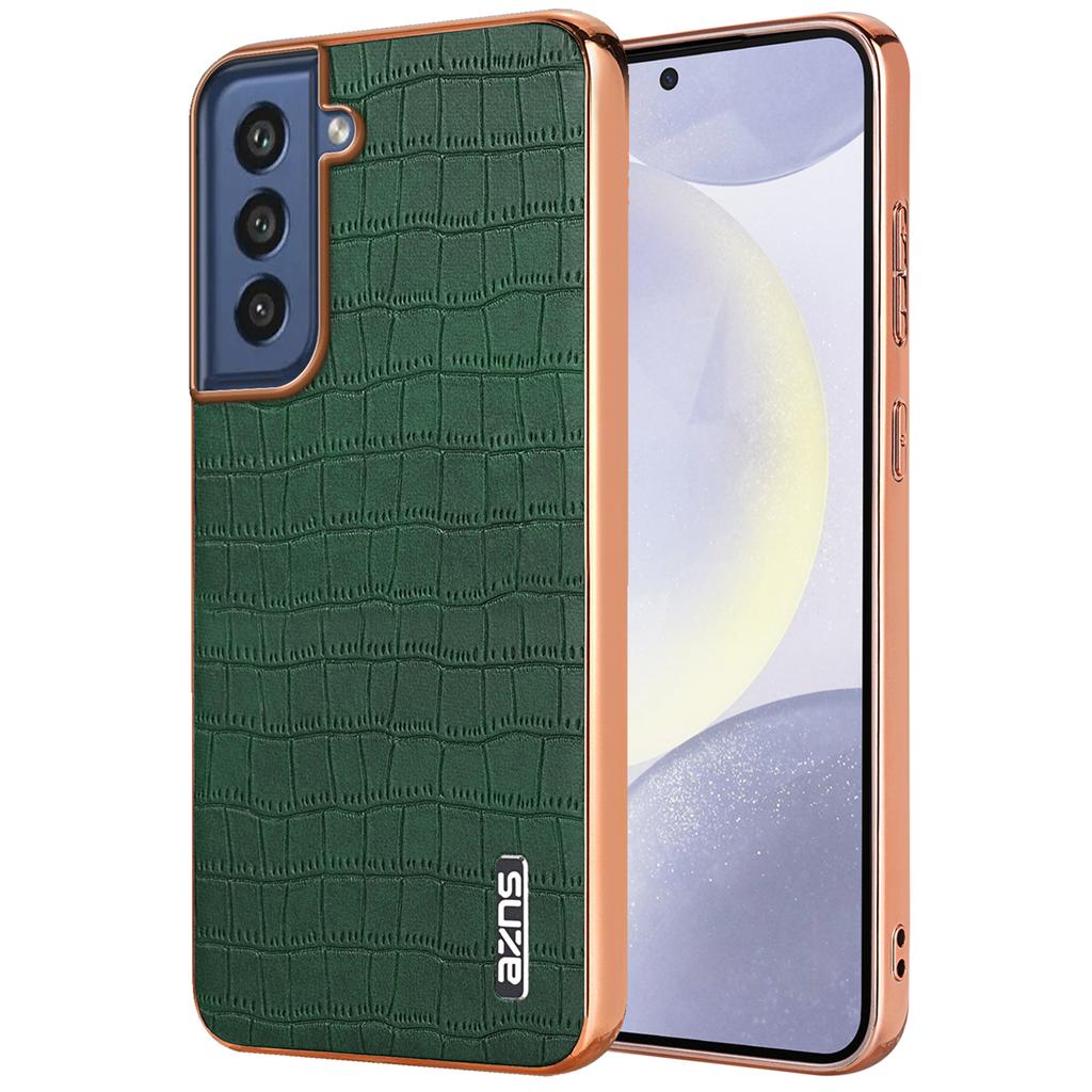 AZNS For Samsung Galaxy S21 FE 5G Case Crocodile Texture Electroplating Leather Back Phone Cover