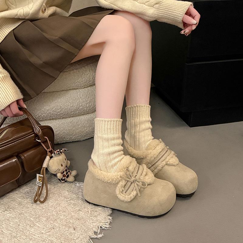 Women's soft elastic thick sole winter fur one warm cold padded snow boots non-slip wear casual sports cotton boots