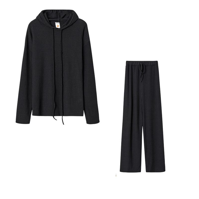 

Spring Autumn Women s 2-Set Suit Casual Ladies Tops Pants Set Black XL