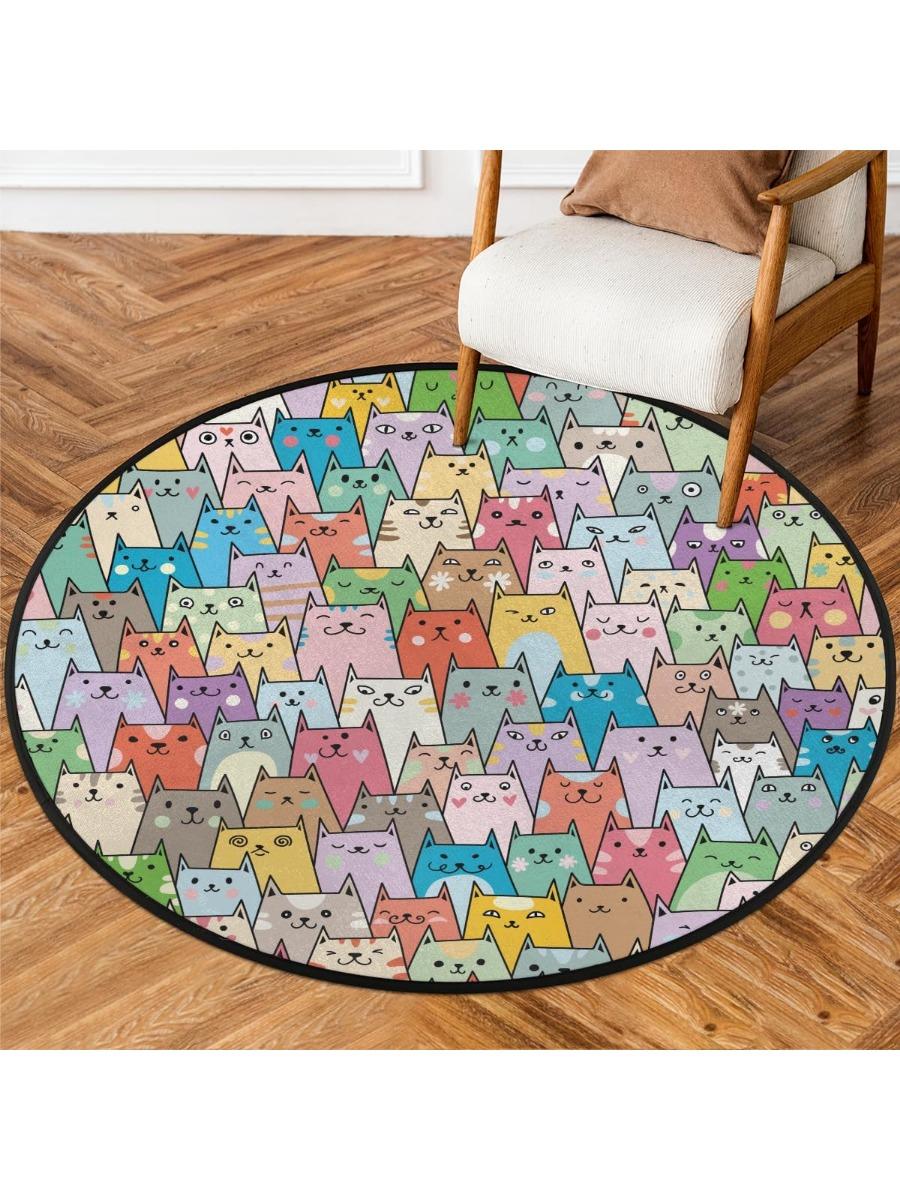 

Cute Cartoon Face Round Rug,Washable Soft Circular Floor Mat, Non Slip Low Pile Area Rugs for Kids Room Bedroom Bathroom 100cm