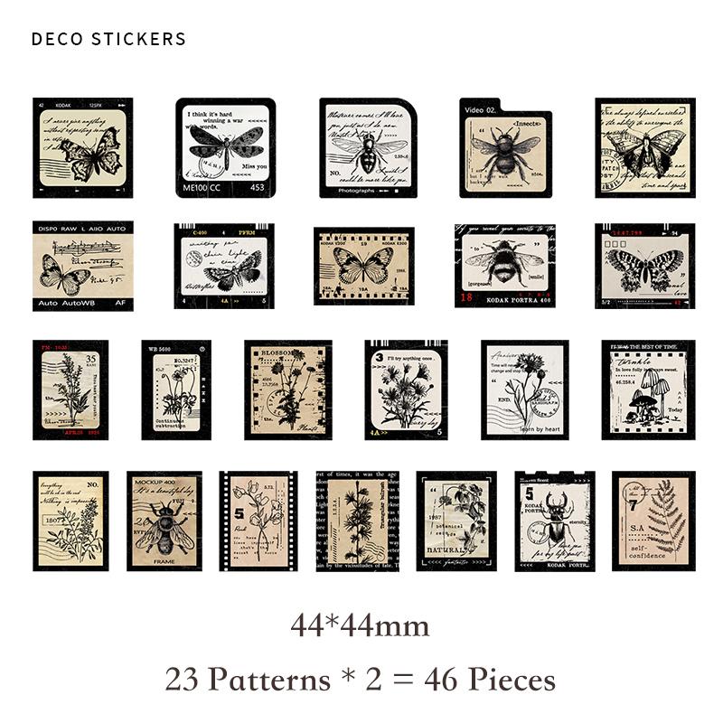 Journamm 44-46pcs Vintage Stickers Cute Flower Sticky DIY Scrapbooking Decor Junk Journal Collage Photo Album Sticker Stationery