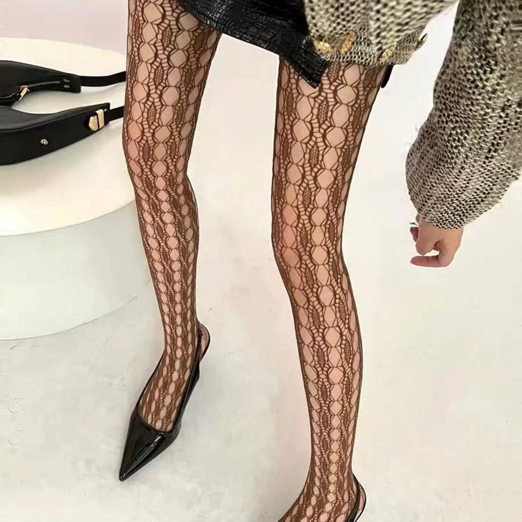 Medias de Rejilla Estéticas de Cintura Alta para Mujer Medias Elásticas con Patrón de Encaje Hueco y Texturizado Medias de Malla Transparente