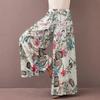 Floral Print Wide Leg Women Pants Spring Drawstring Bohemia Trousers Lady Casual Loose Elastic Waist Pantalonsw Plus Size